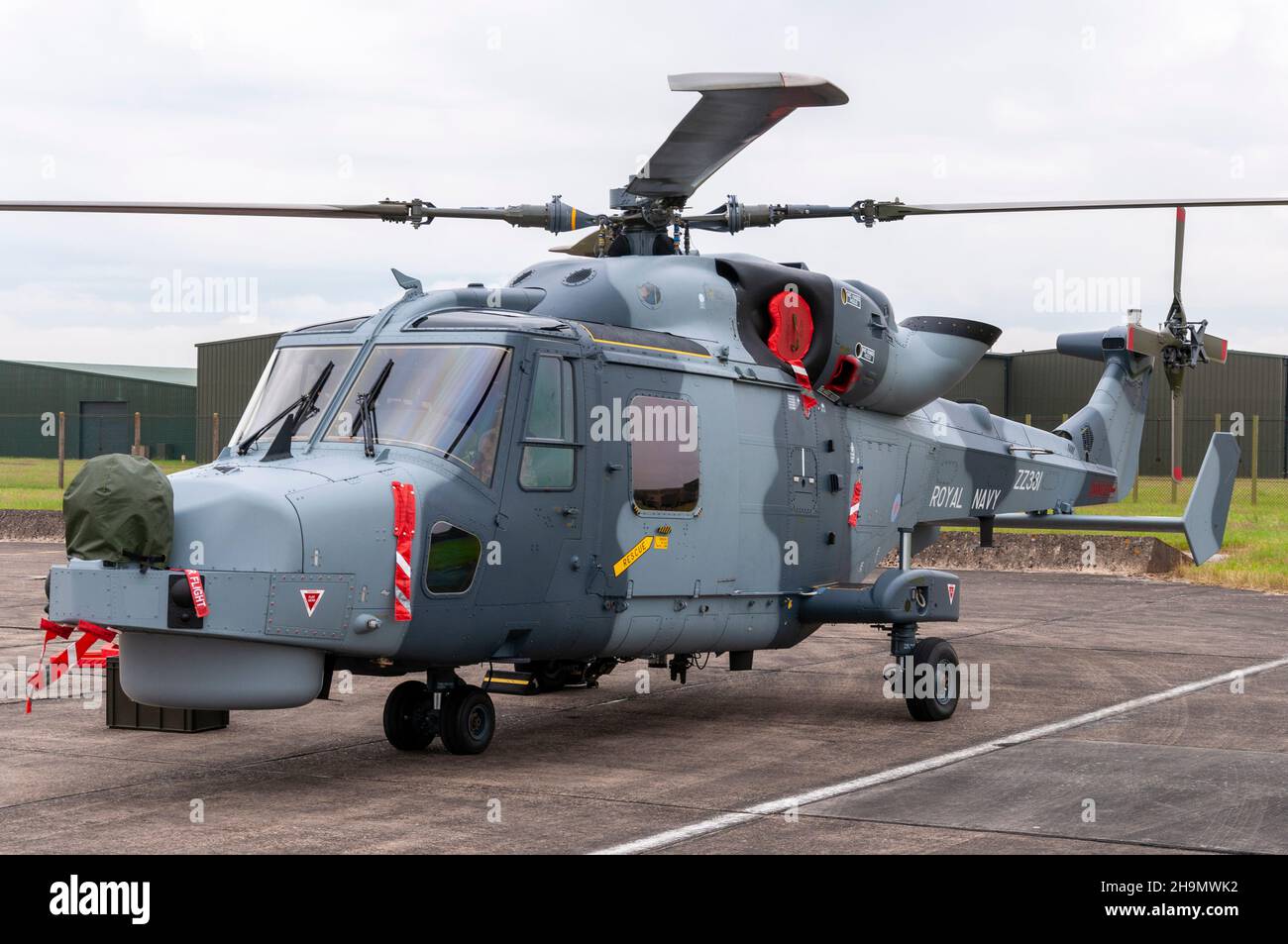 Royal Navy Westland Wildcat HMA2 helicopter ZZ381 at the RAF Waddington airshow, Lincolnshire UK. AgustaWestland AW-159 Wildcat HMA2 Stock Photo