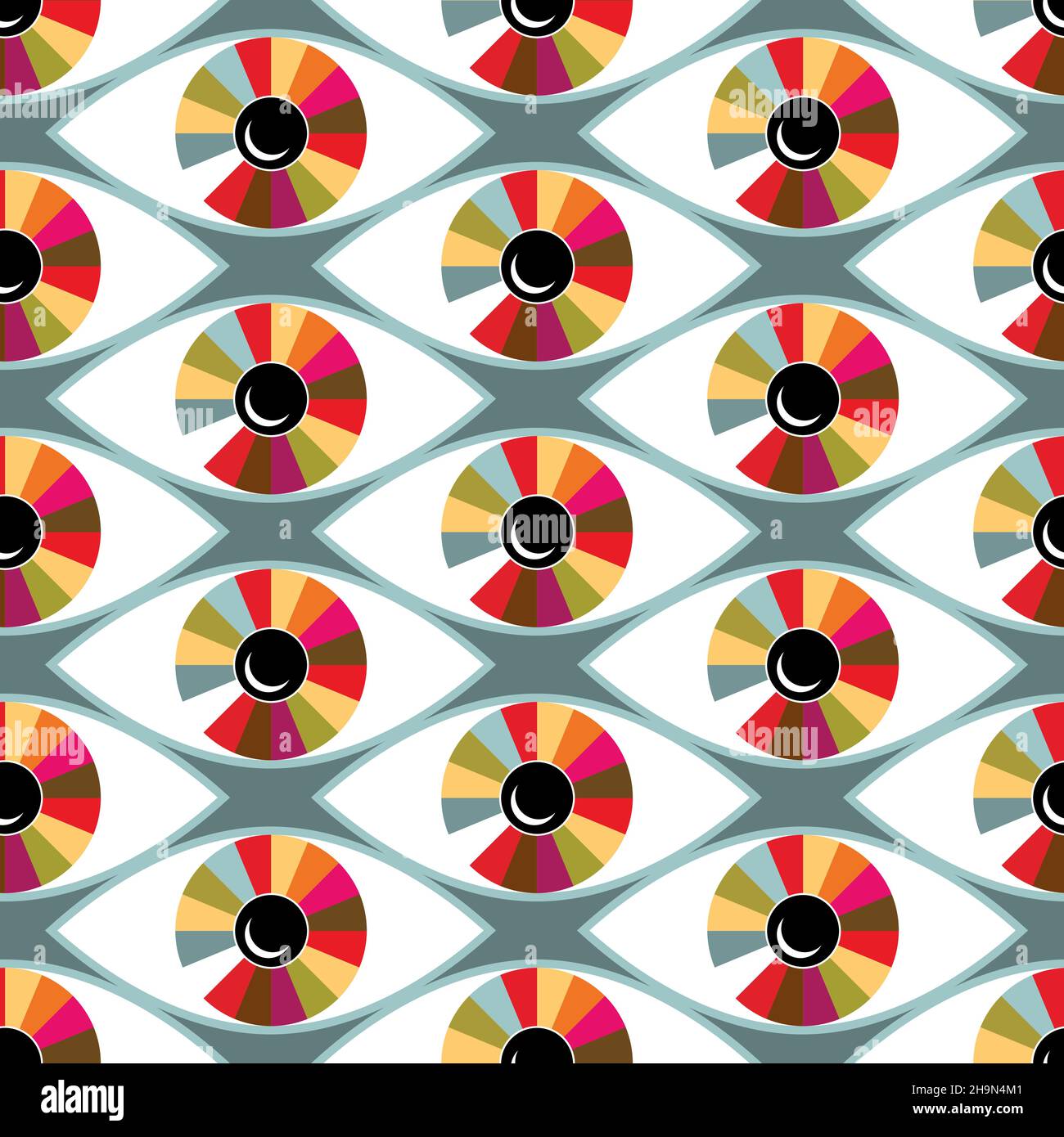 Esoteric abstract pattern with eyes and multi-colored shell. Mystical ornament.  Stock Vector