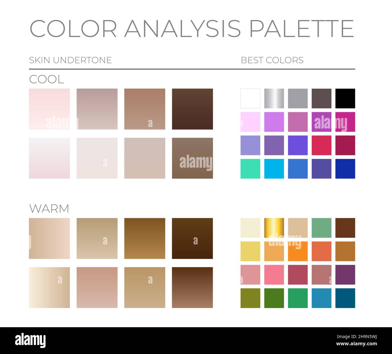 Color Analysis Palette by Cool and Warm Skin Tones and the Best Color  Swatches Stock Vector Image & Art - Alamy