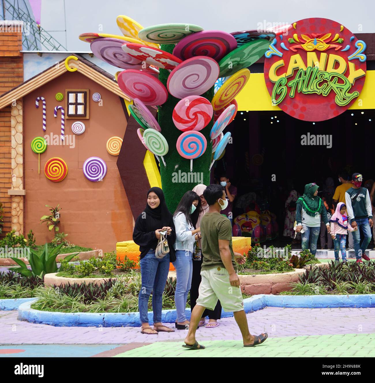 Some people vacation on Dunia Candy (candy world) in Wates, Kediri Stock Photo