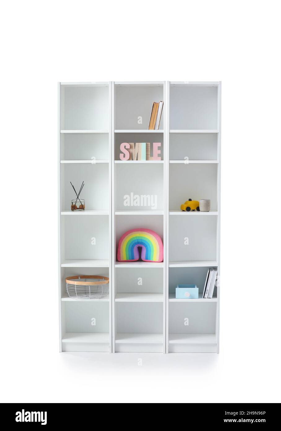 Modern shelf unit isolated on white Stock Photo Alamy