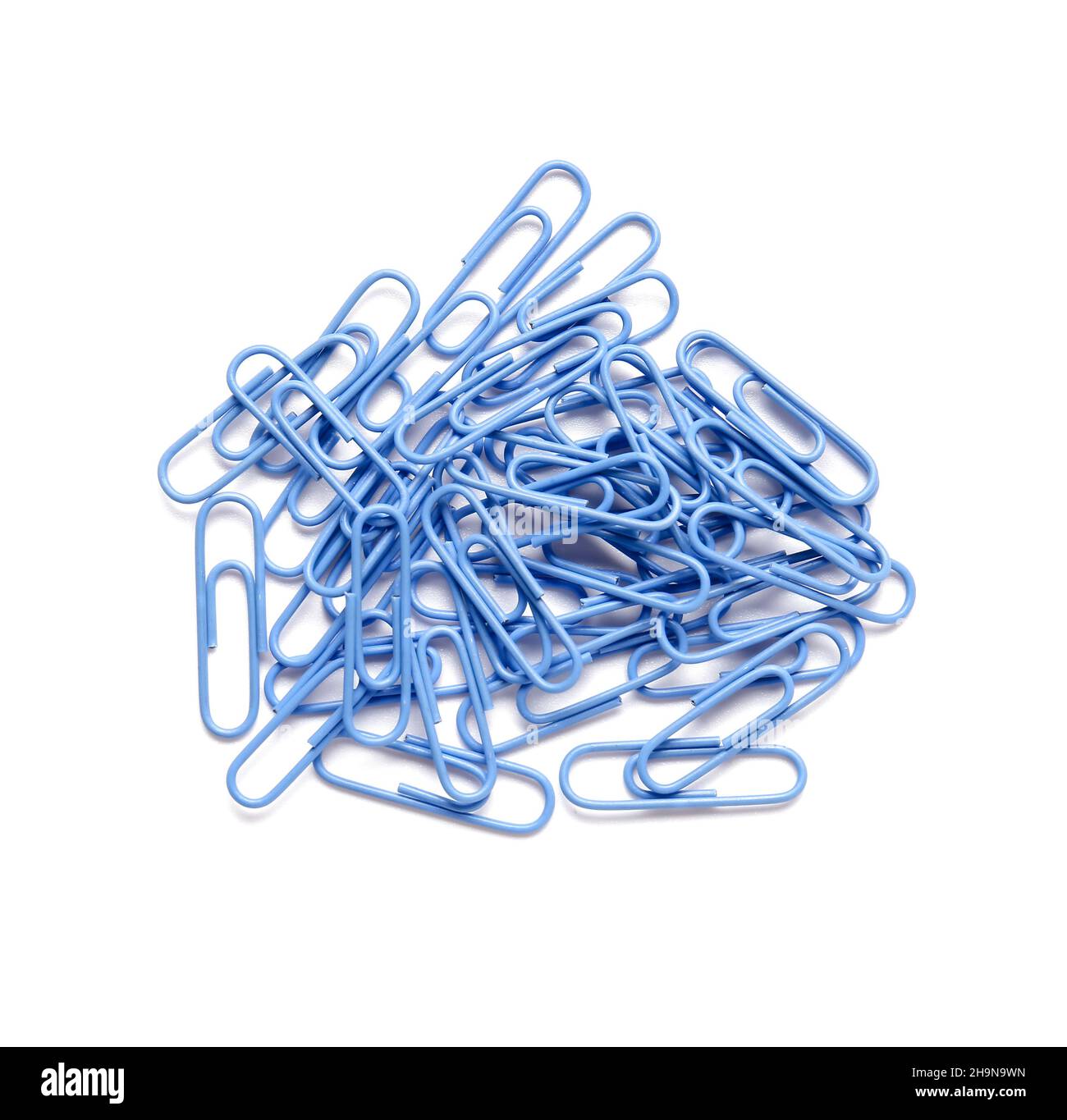 Blue paper clips on white background Stock Photo - Alamy