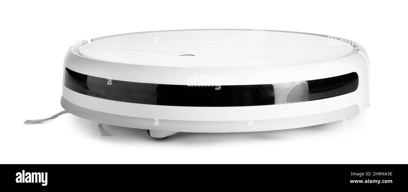 Modern robot vacuum cleaner on white background Stock Photo