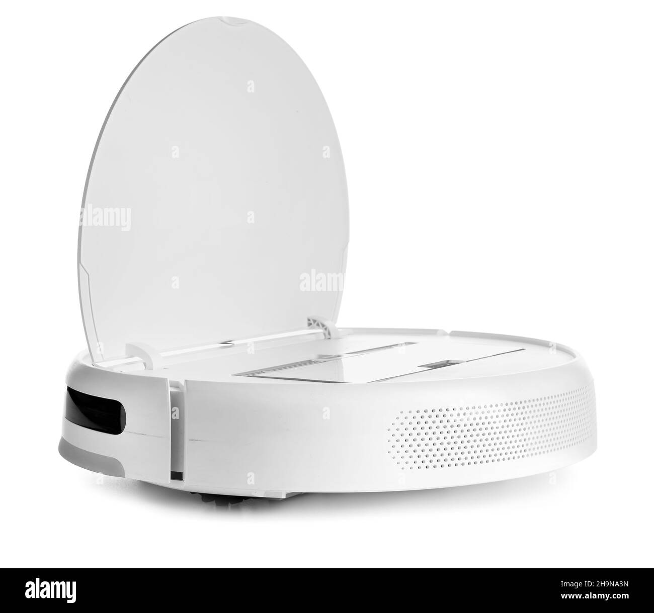 Modern robot vacuum cleaner on white background Stock Photo