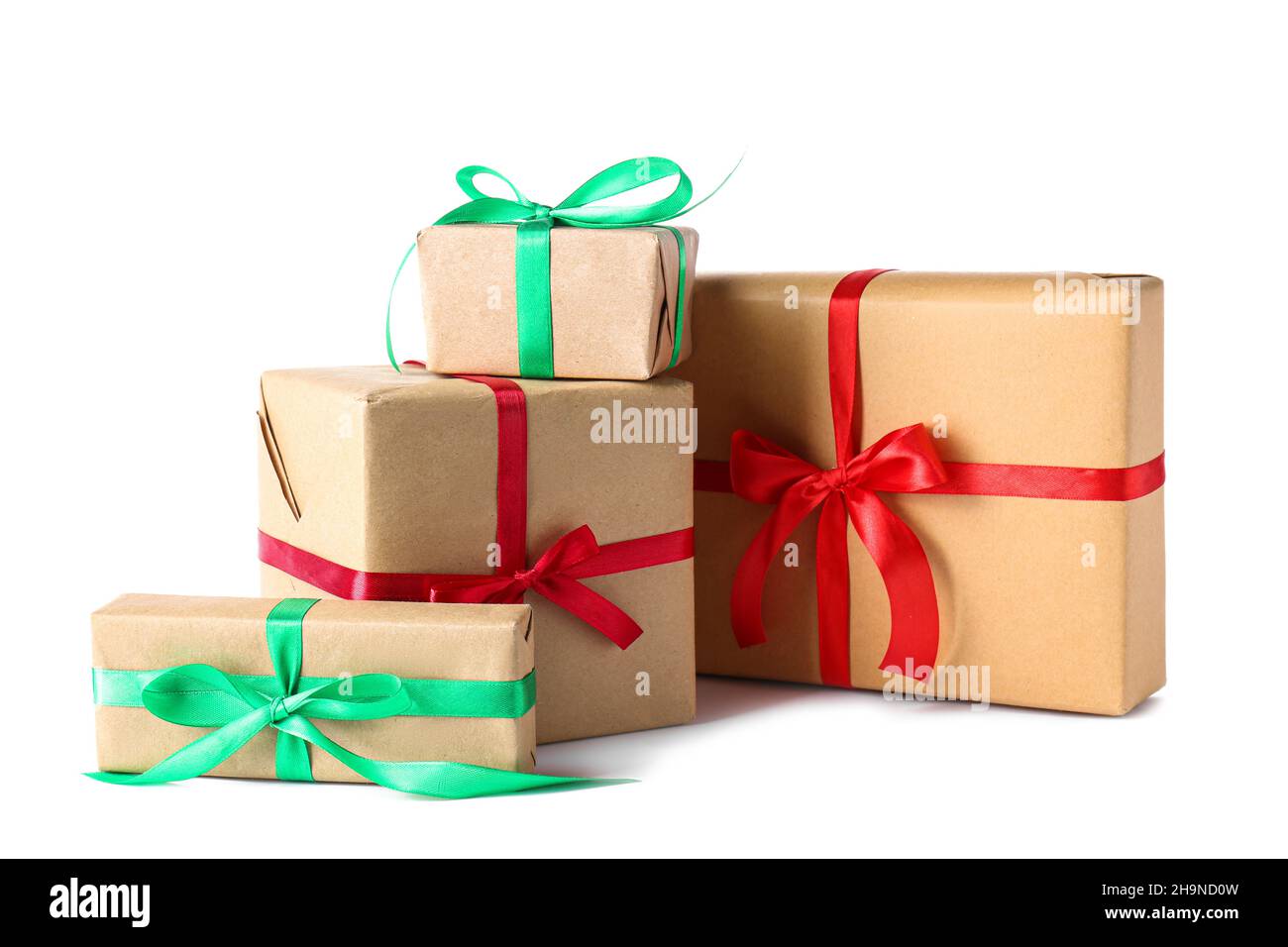 Beautiful Christmas gift boxes isolated on white background Stock Photo ...