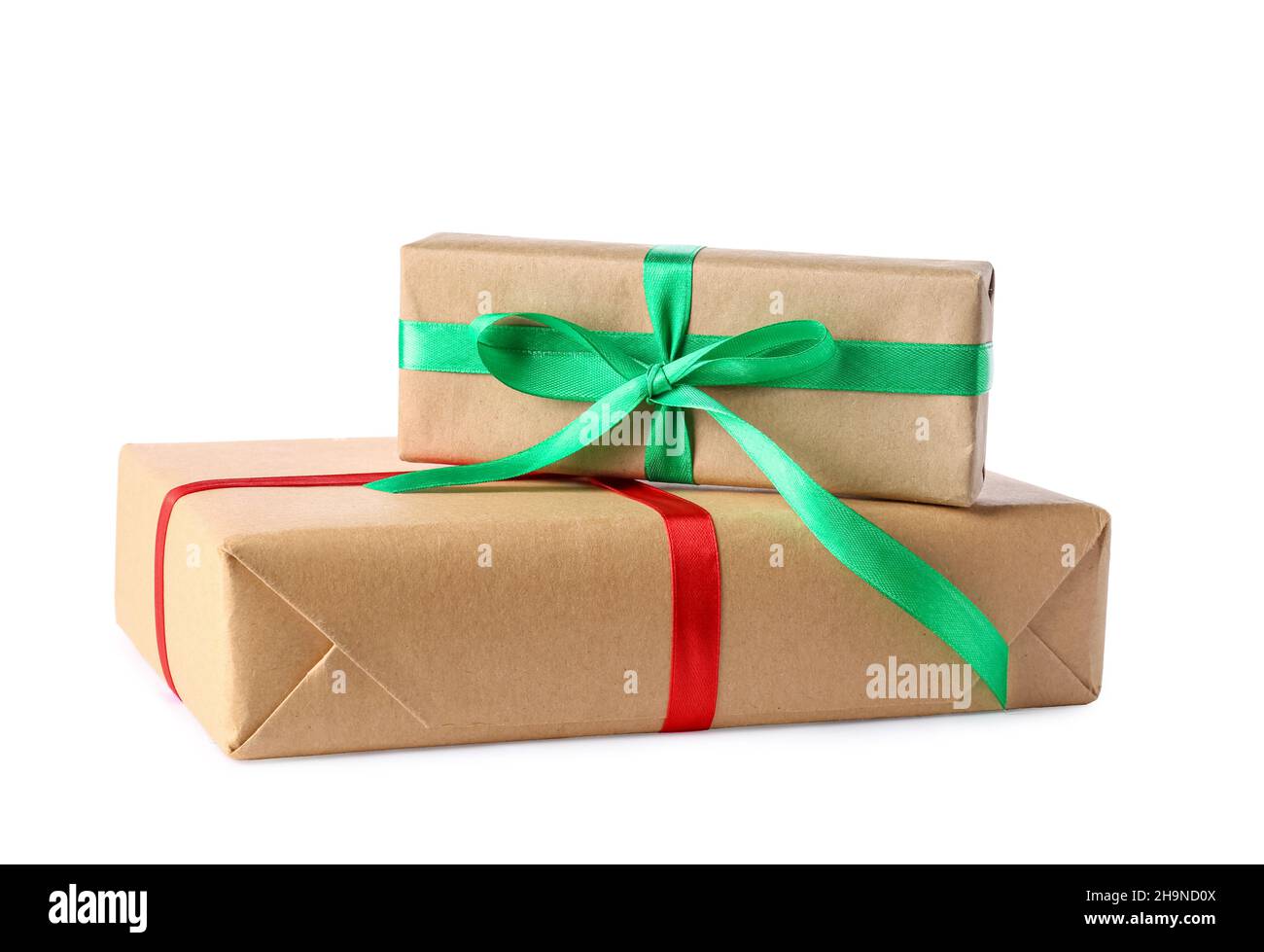 Beautiful Christmas gift boxes isolated on white background Stock Photo ...
