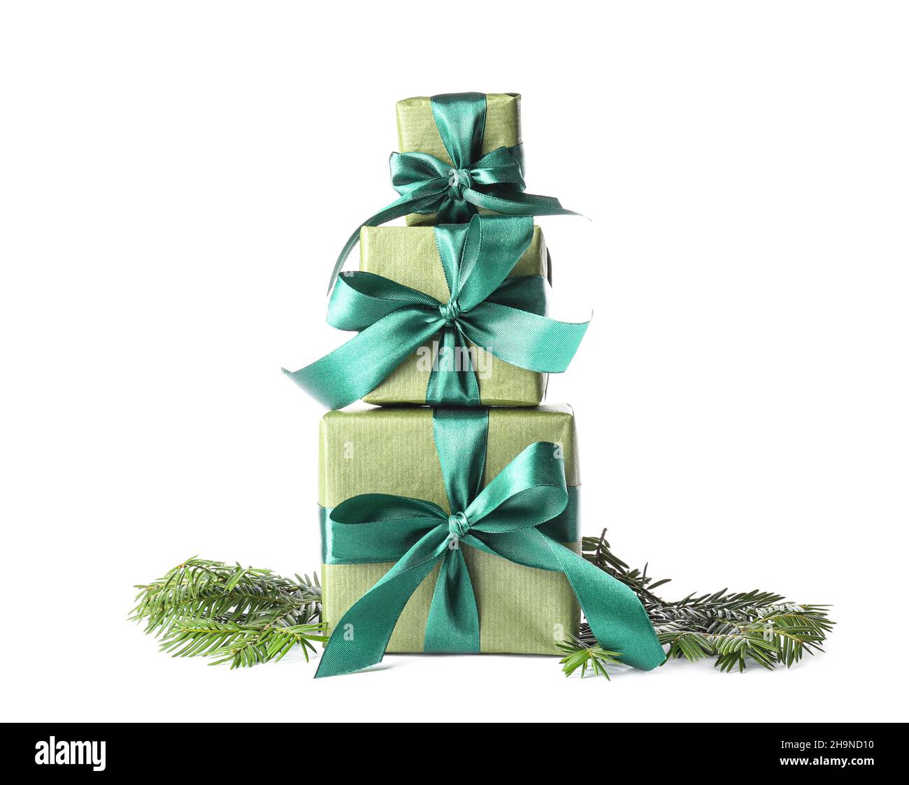 Beautiful Christmas gift boxes isolated on white background Stock Photo ...