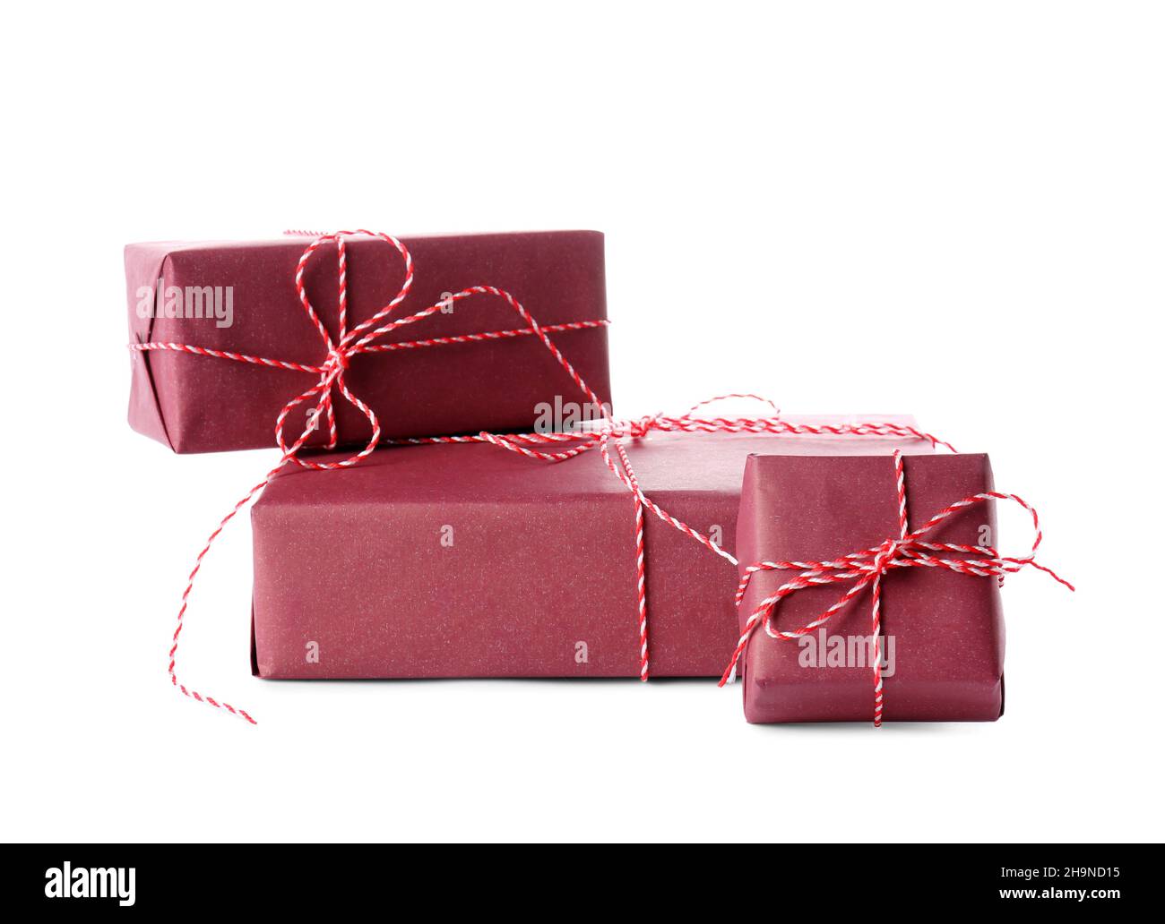 Beautiful Christmas gift boxes isolated on white background Stock Photo ...