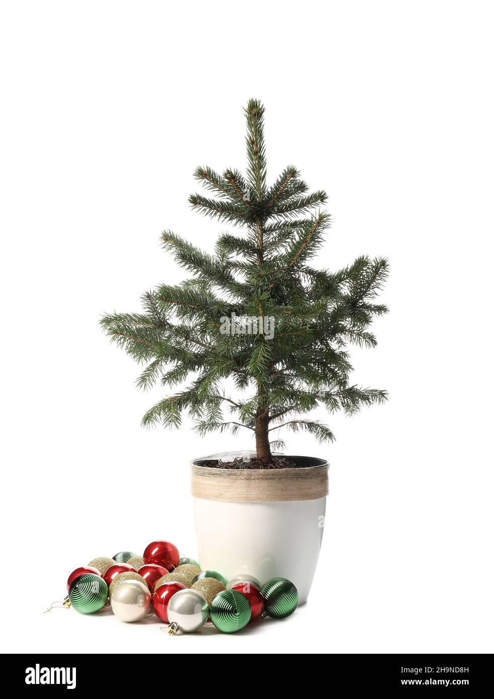 Christmas tree with beautiful balls isolated on white background Stock ...