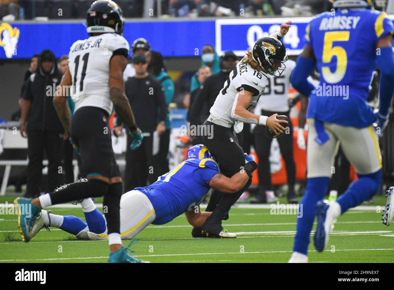 Jacksonville Jaguars quarterback Trevor Lawrence (16) during an NFL