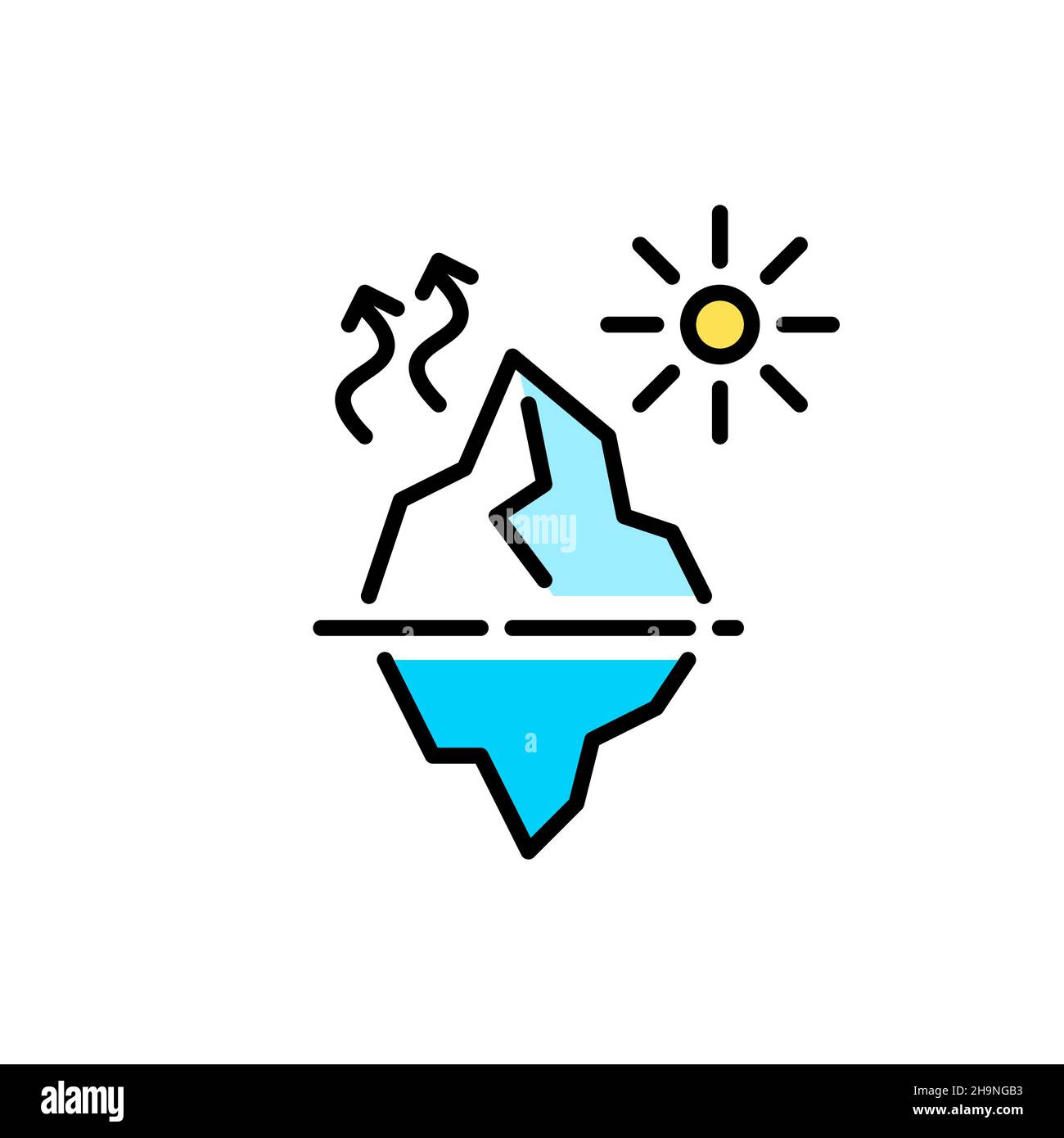 Iceberg melting caused by global warming. Pixel perfect, editable stroke colorful icon Stock Vector