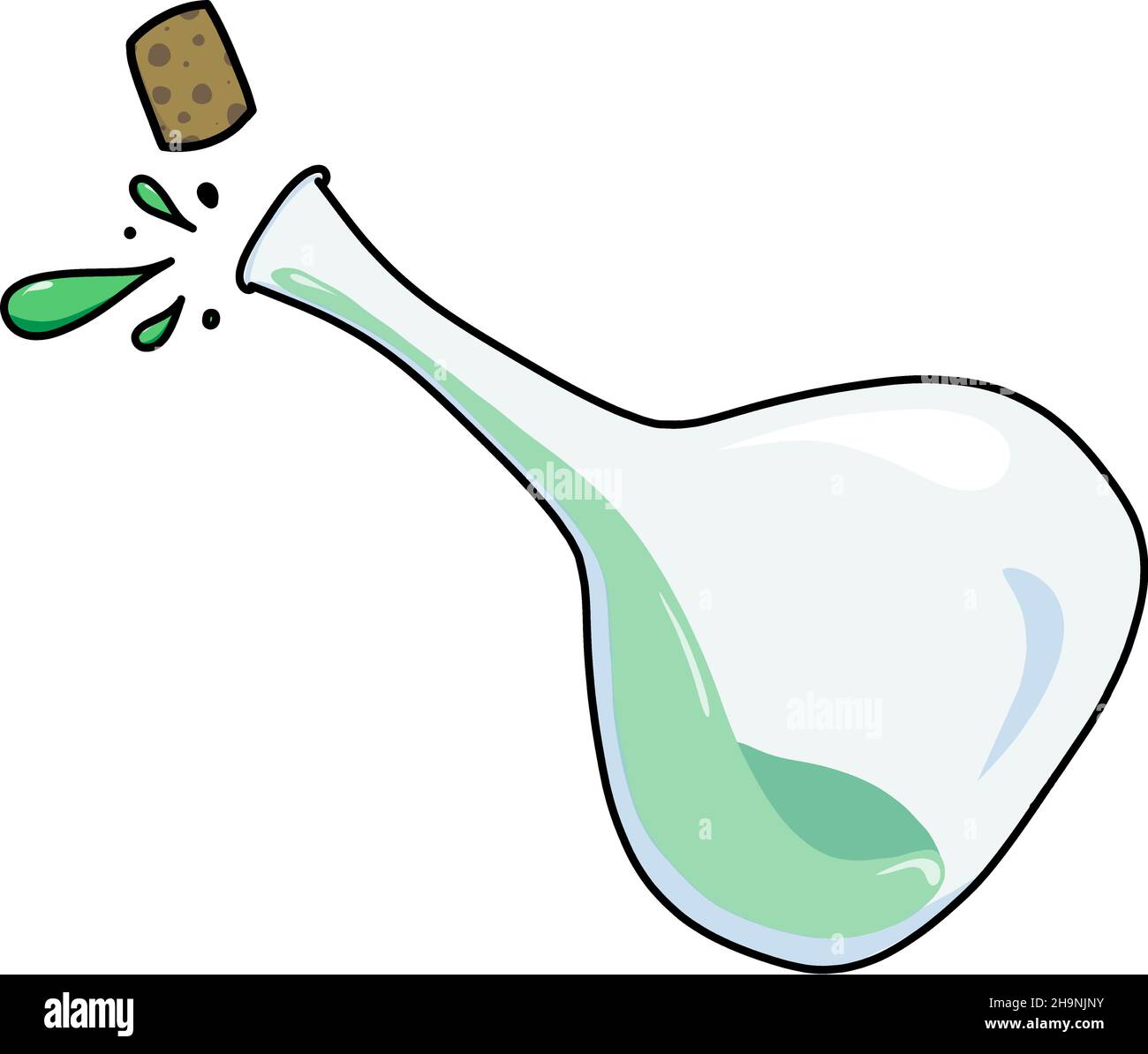 Uncorcker Vector Hand drawn color vector illustration of an uncorked bottle with a green ...