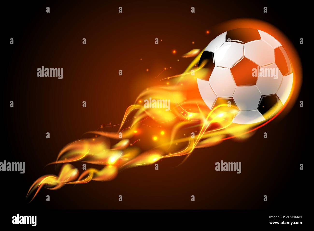 Realistic color soccer ball fire for football on black background poster vector illustration Stock Vector