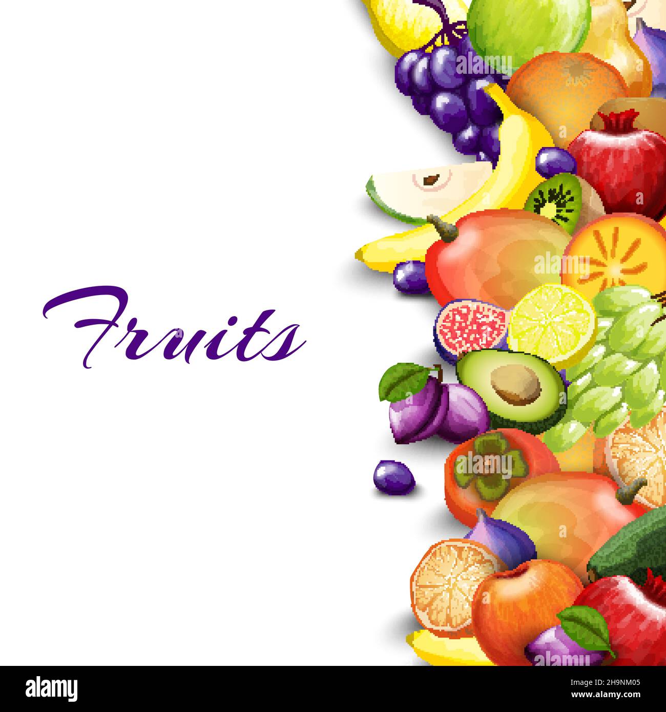 Natural summer market background with delicious fruits border vector illustration Stock Vector