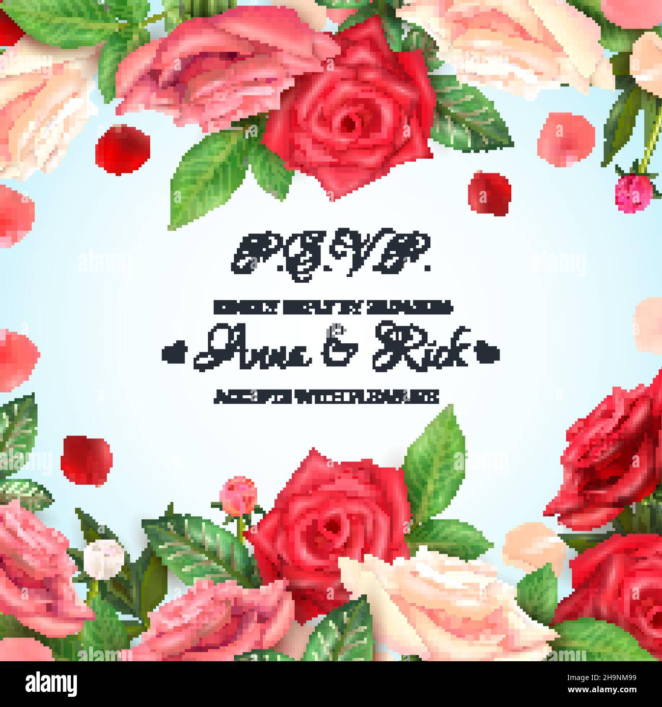 Realistic invitation background with blooming roses petals and buds ...