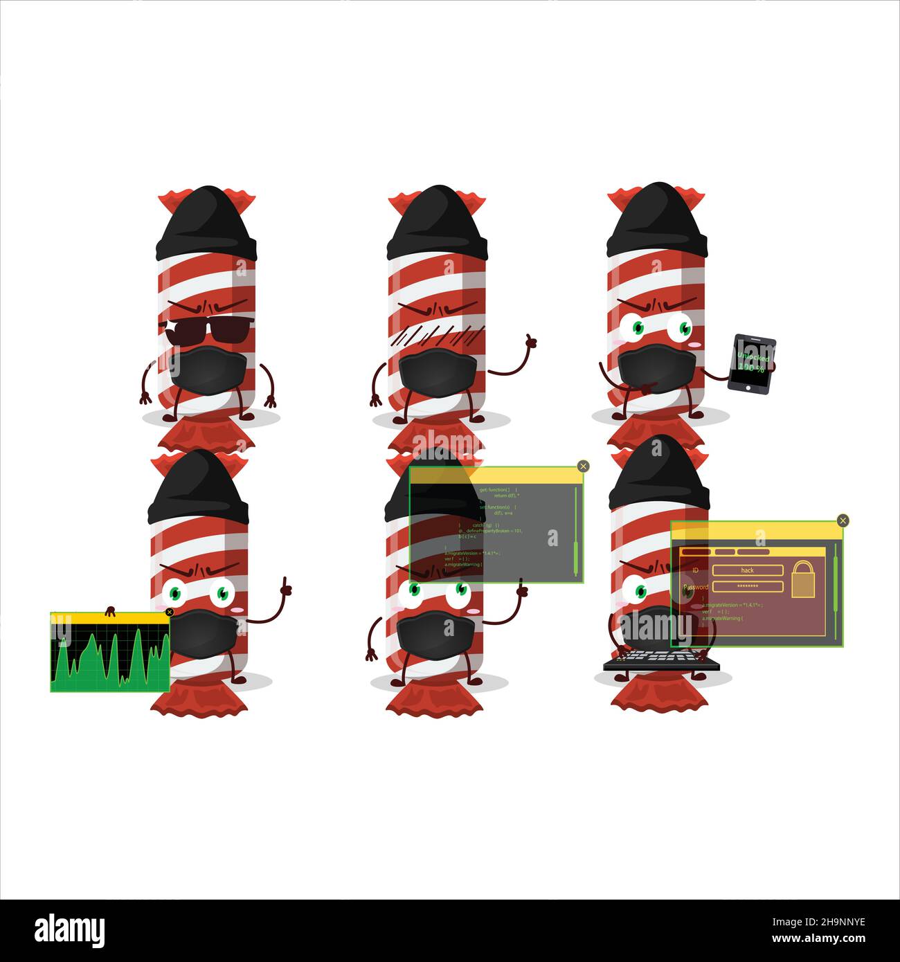 A Hacker red long candy package character mascot with. Vector ...