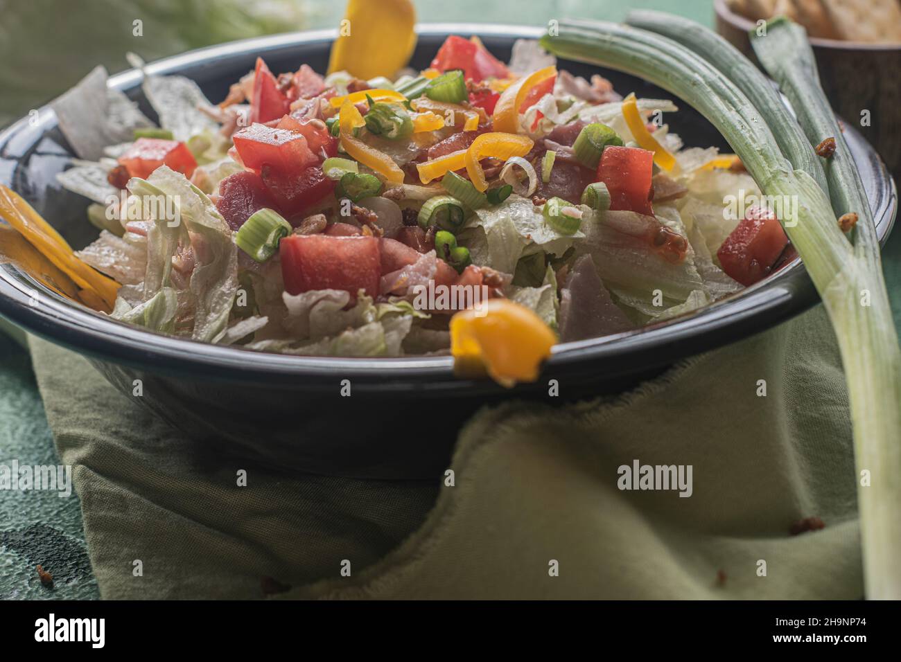 Garden Salad on green photography background Stock Photo