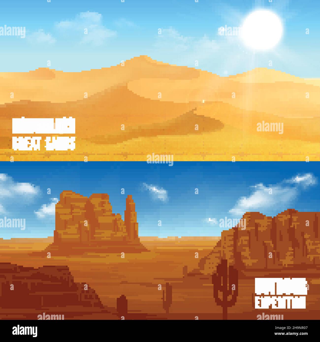 Horizontal beautiful desert landscape flat banners isolated vector illustration Stock Vector