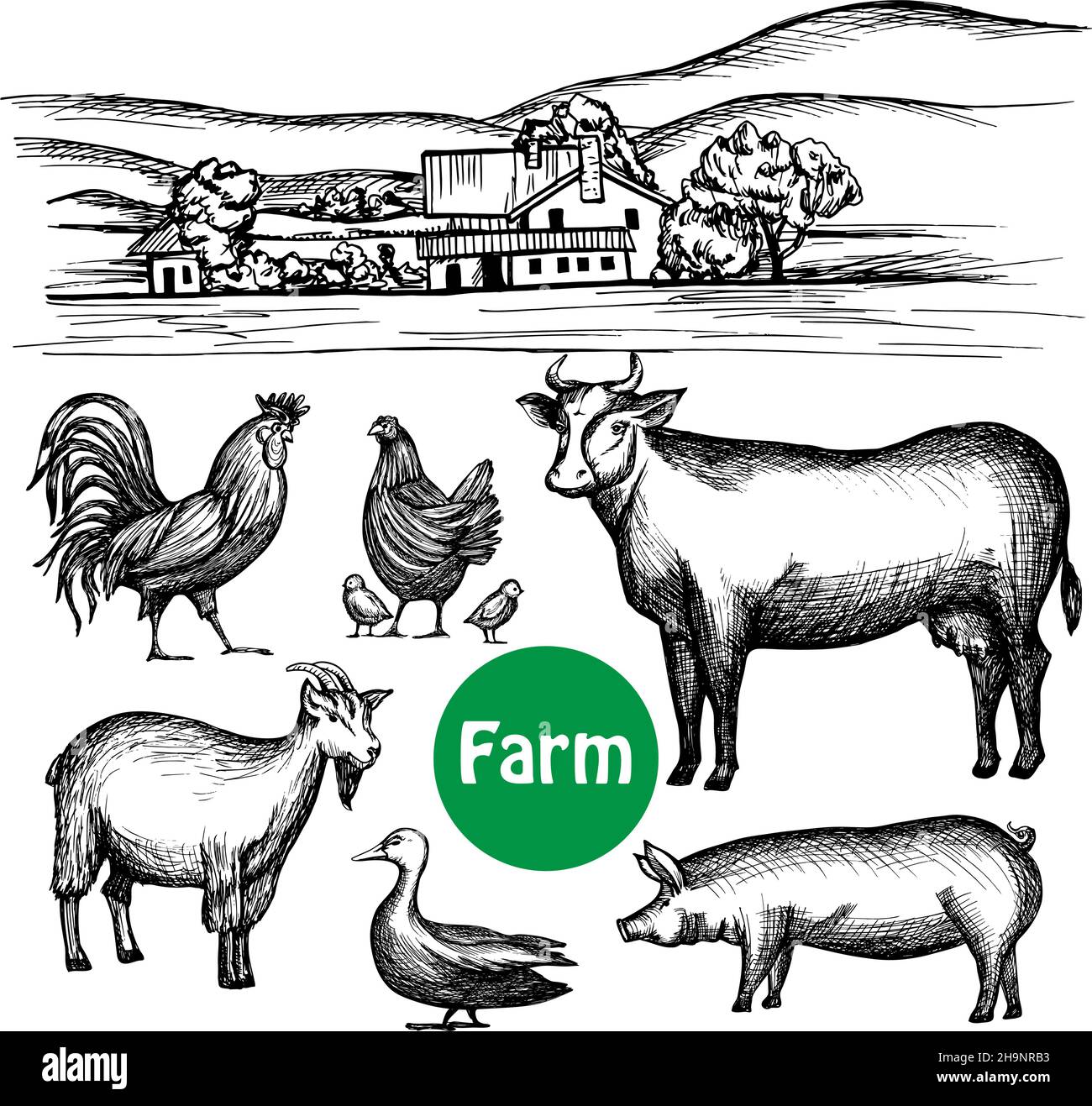 Hand drawn farm set with village house and livestock animals isolated vector illustration Stock Vector Image & Art - Alamy Hand drawn farm set with village house and livestock animals isolated vector illustration Stock Vector Image & Art - Alamy