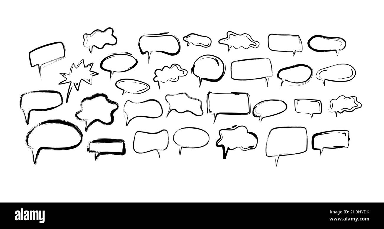 doodle speech bubbles, chat balloons variety forms. Stock Vector