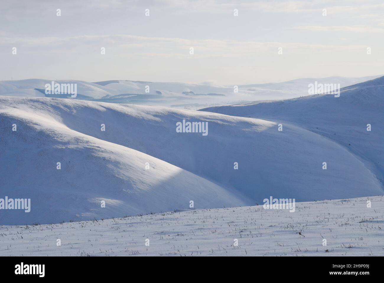 Wintery scene from the Pentland hills during the snowy winter of 2009/2010. Stock Photo
