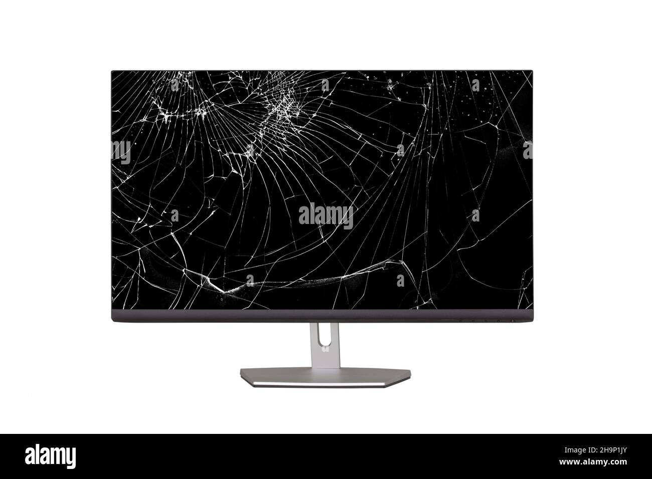 computer monitor with a broken screen isolated on a white background Stock Photo