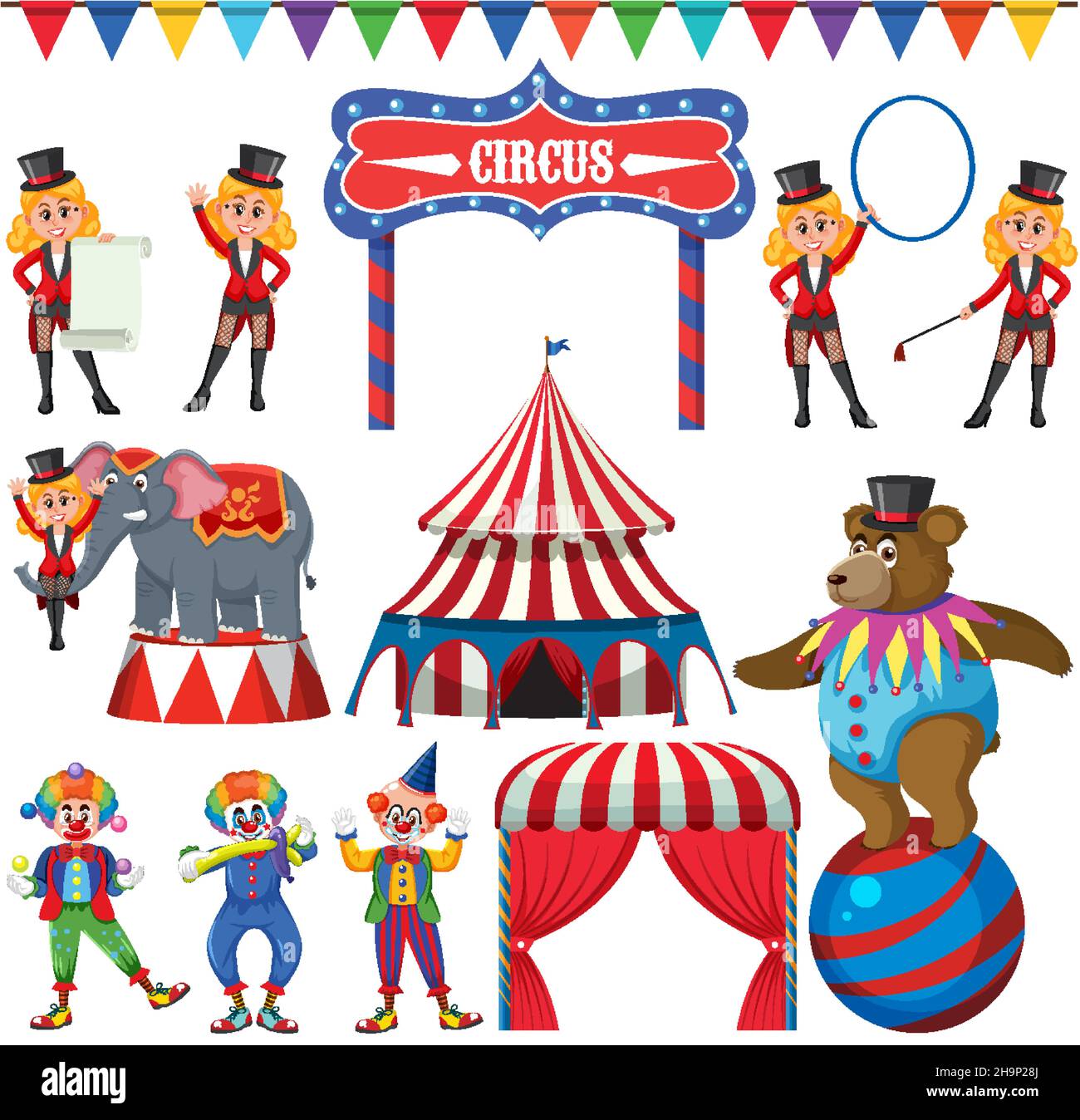 Set of amusement park elements isolated illustration Stock Vector Image ...