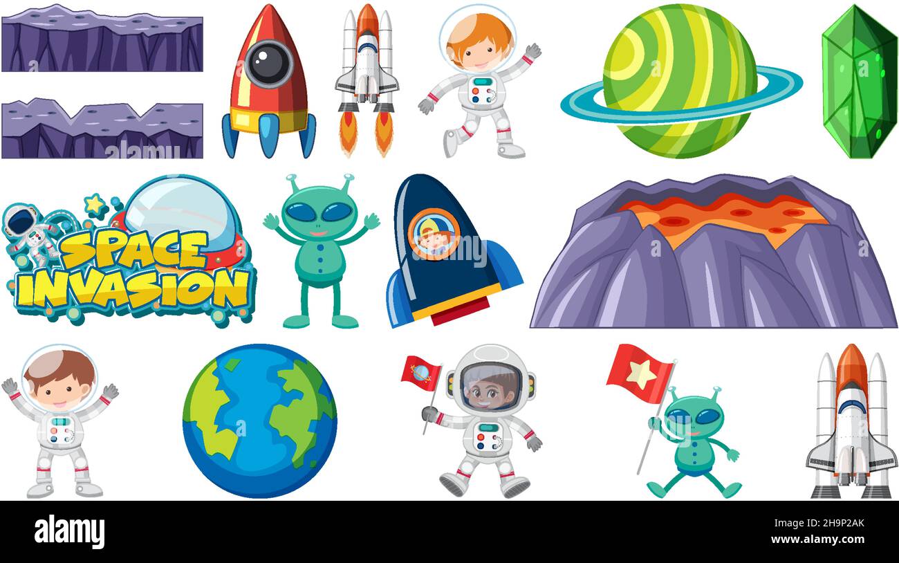 Isolated fantasy space game objects and elements set illustration Stock ...