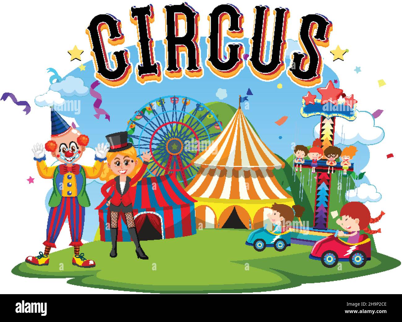 Circus clown and magician performance illustration Stock Vector Image ...