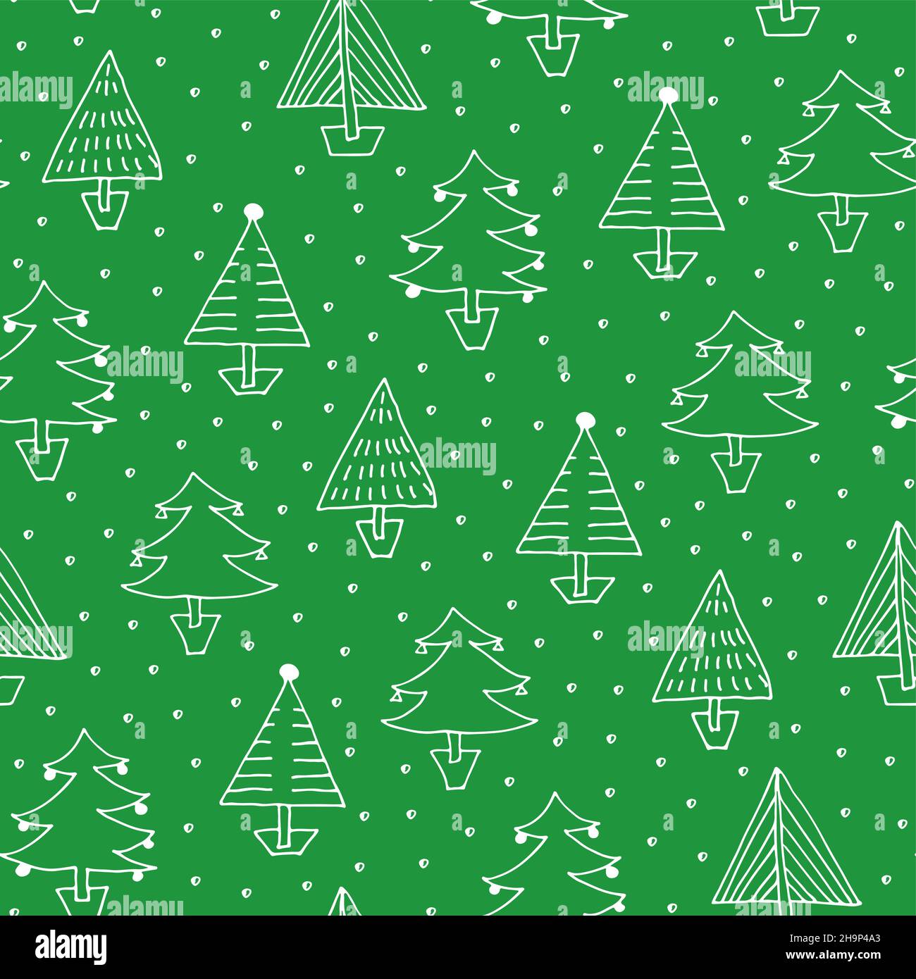 Christmas trees seamless pattern, hand drawn fir-trees winter background Stock Vector