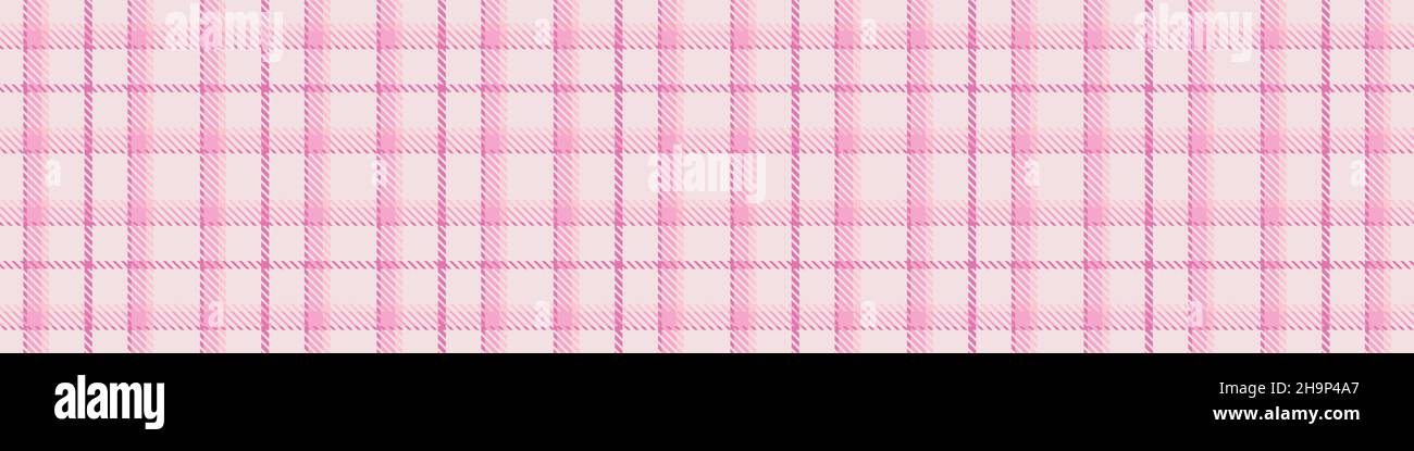 Girly pink seamless plaid vector border. Gingham bright color checker ...