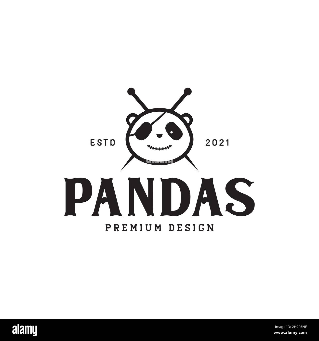 cute head panda pirate logo symbol icon vector graphic design illustration idea creative Stock Vector