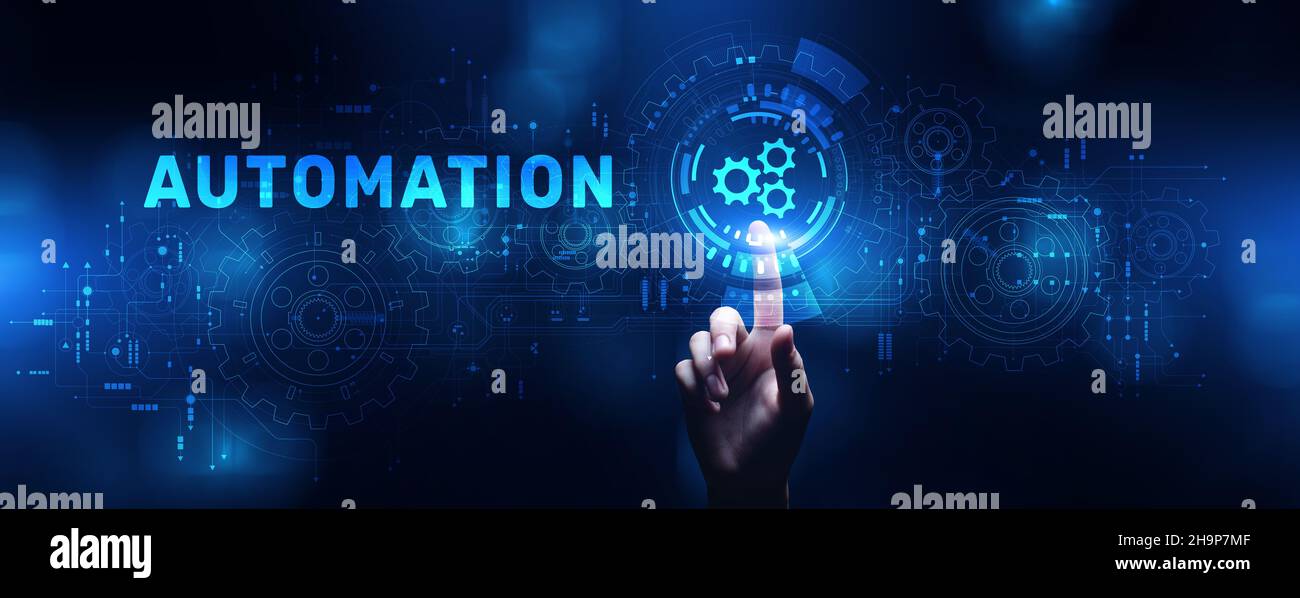 Automation Gears icon RPA Software development business process optimisation innovation technology. Stock Photo