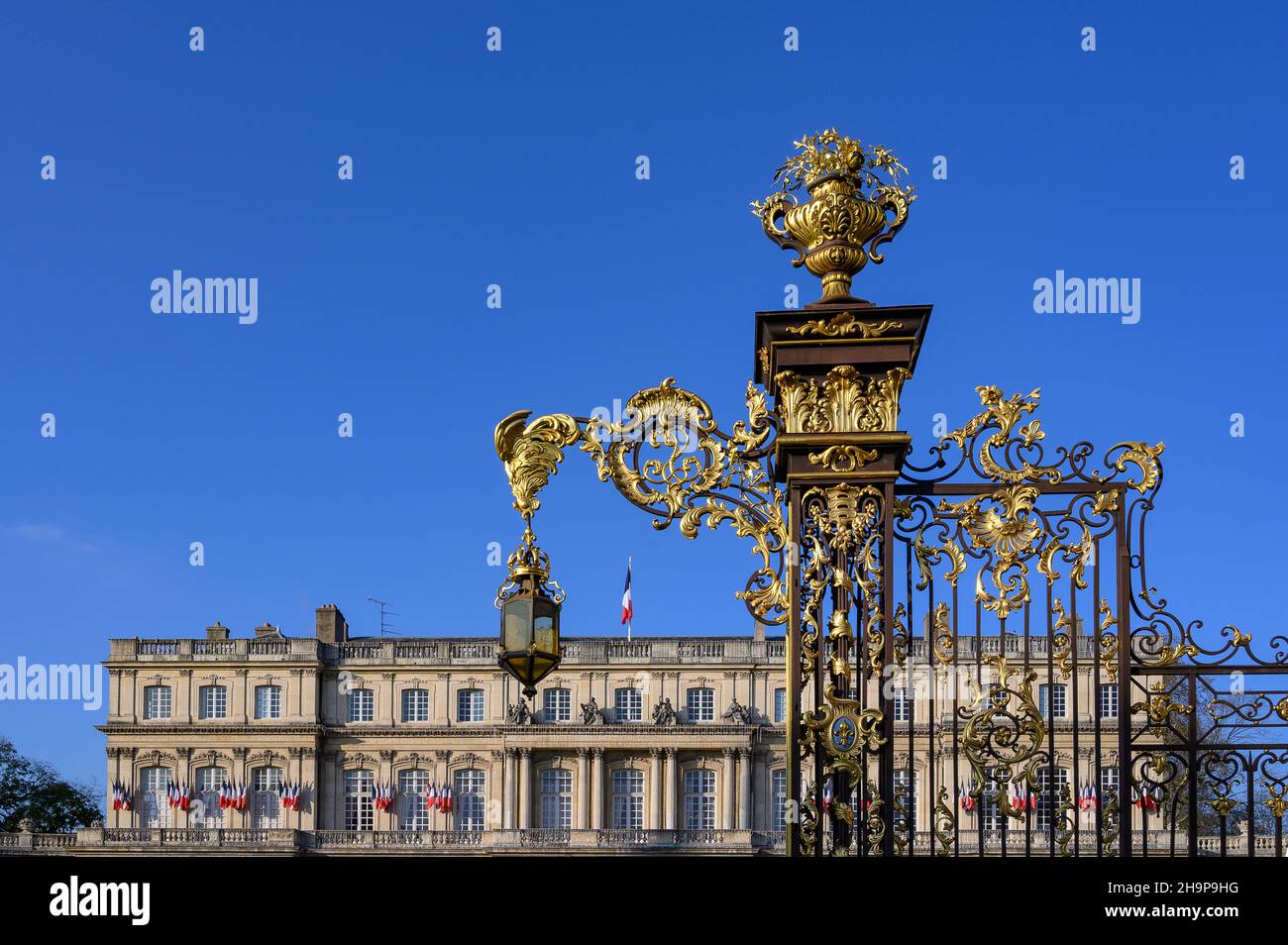 The wrought iron gates of the Palais du Gouvernement at the place de la Carrière, Nancy, France Stock Photo
