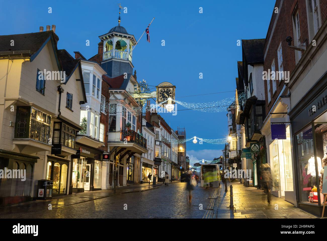 Christmas lights and decorations in Guildford High Street, town centre
