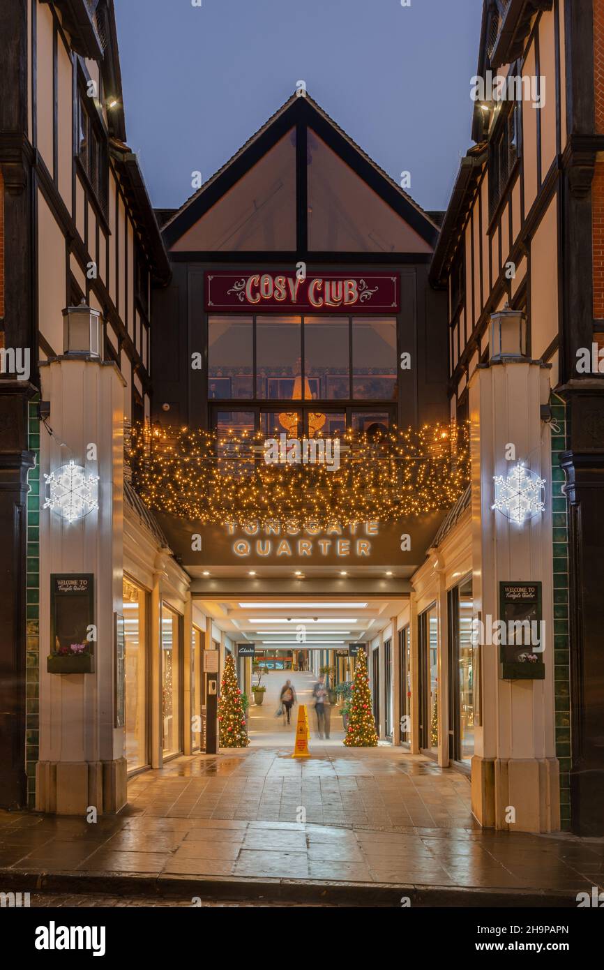 Christmas lights and decorations in Guildford town centre, the Tunsgate