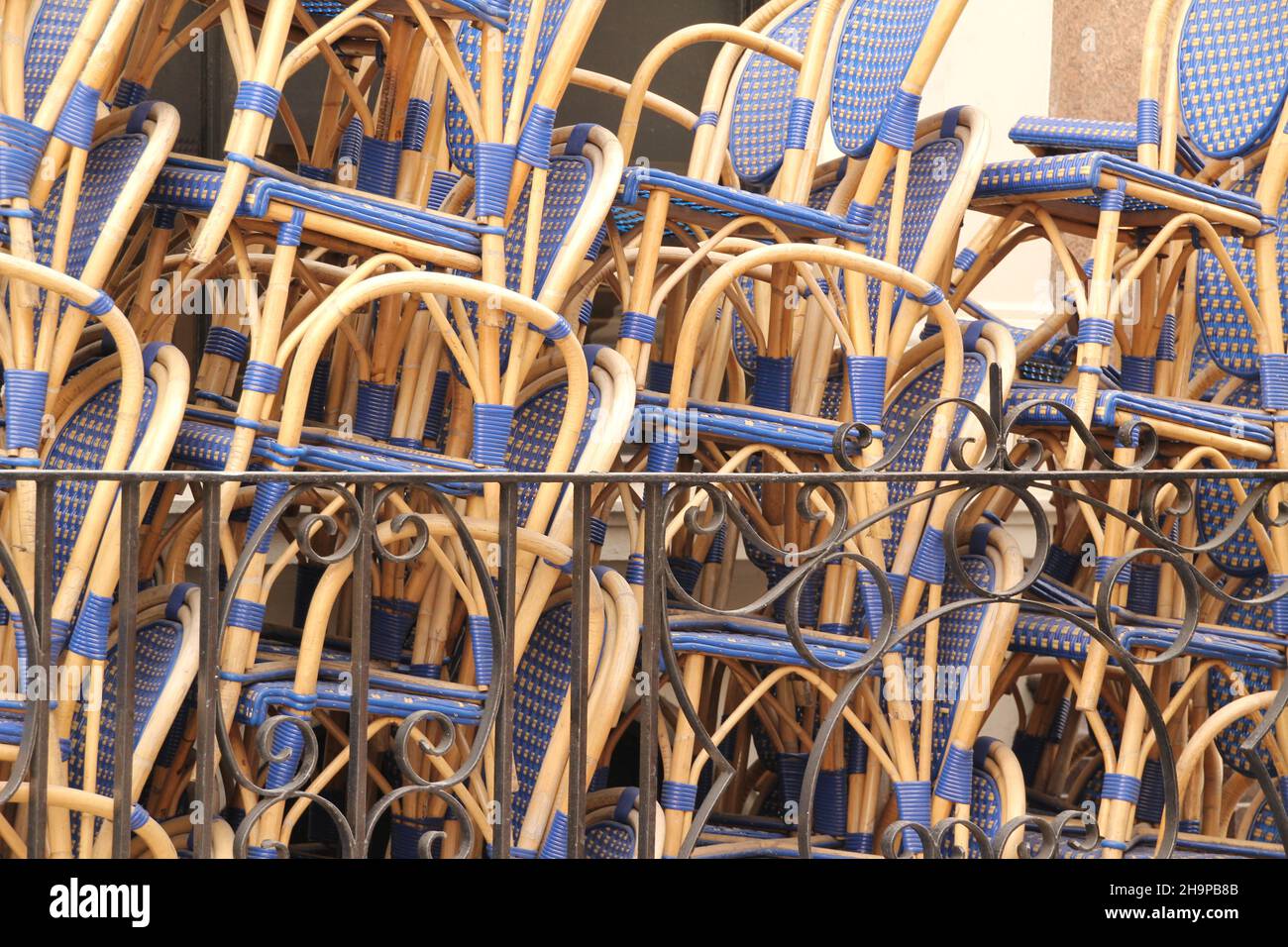 Group of chairs stacked in rows Stock Photo Alamy