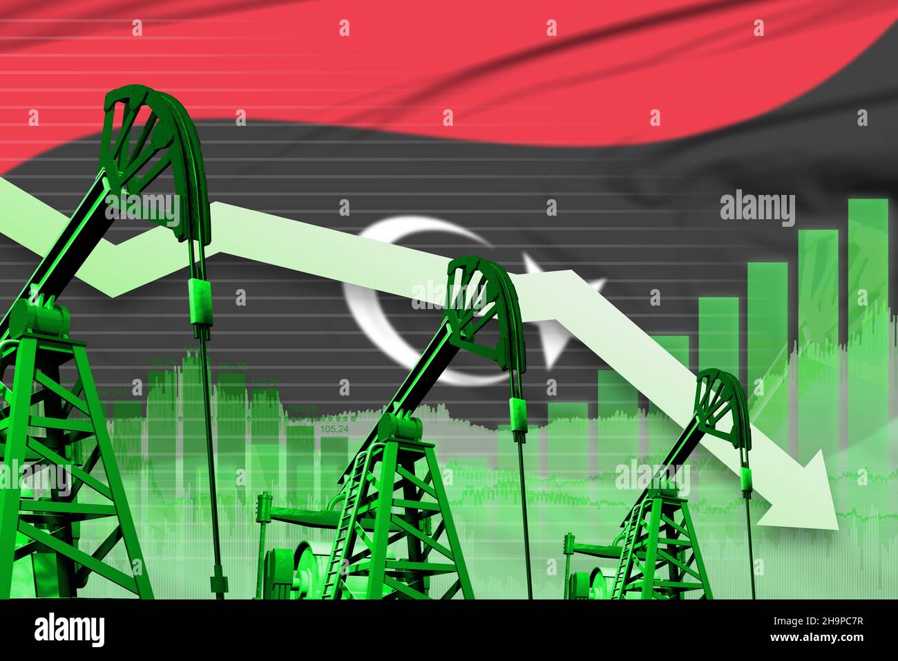 Libya oil industry concept, industrial illustration lowering down
