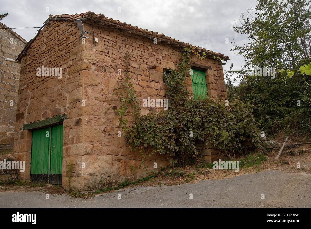 Street of stone houses in the rural town of Ruijas de Valderredible Stock Photo