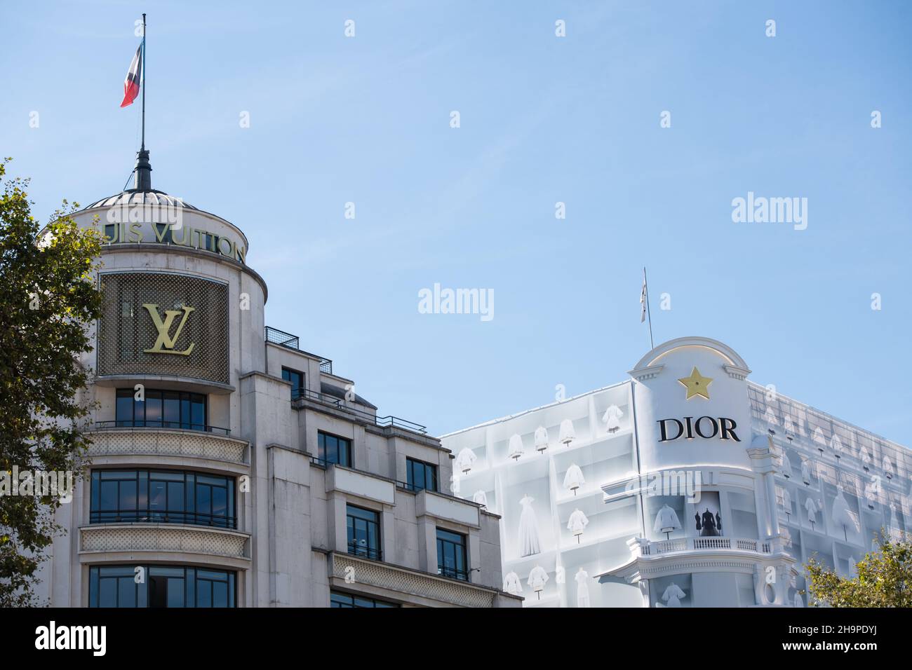 Paris (France): facade of the building housing Dior's headquarters along  the Avenue des Champs-Elysees and the Louis Vuitton building with its  luxury Stock Photo - Alamy