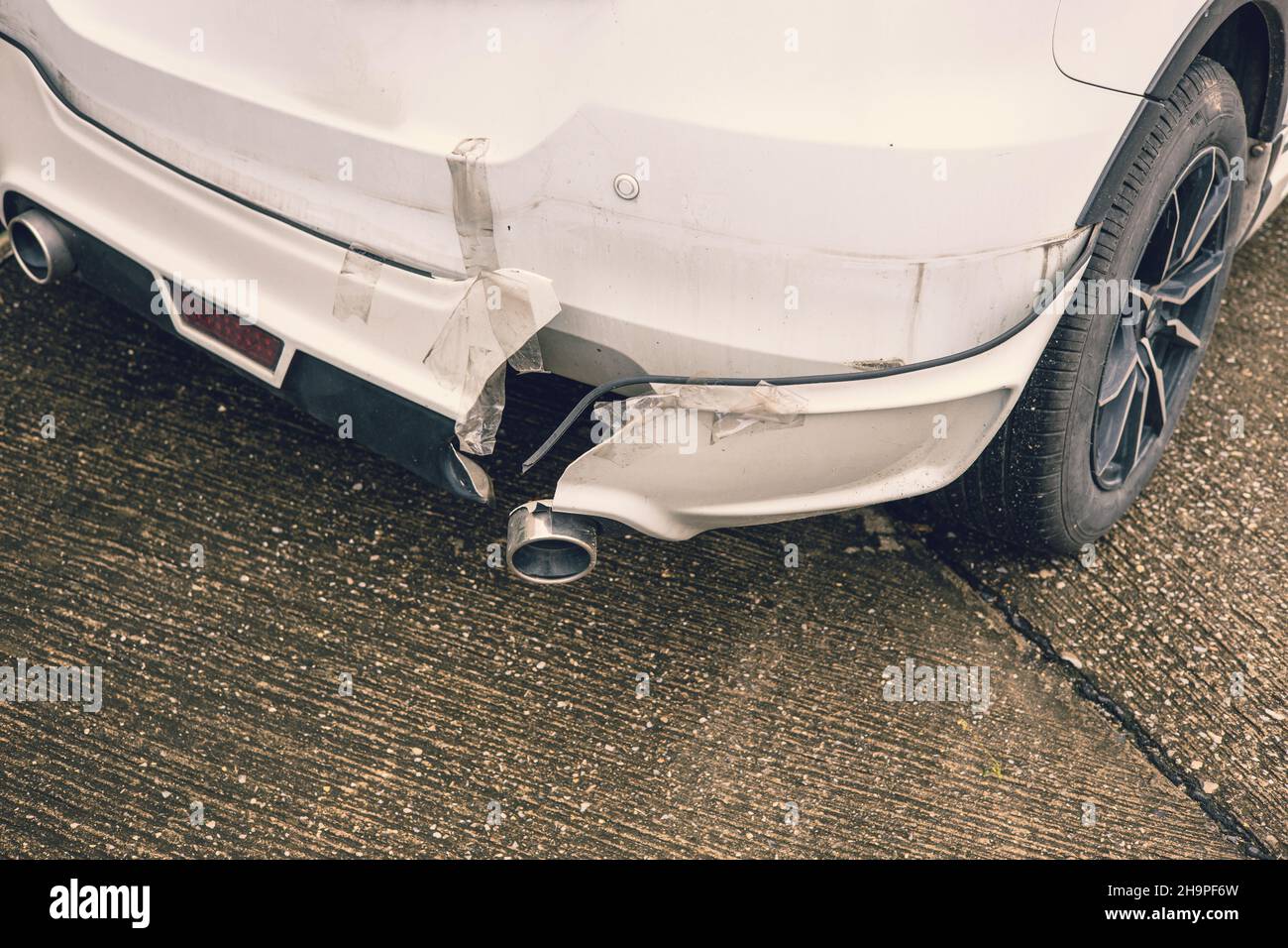 Car accident rear-end collision damage waiting insurance claim on road Stock Photo
