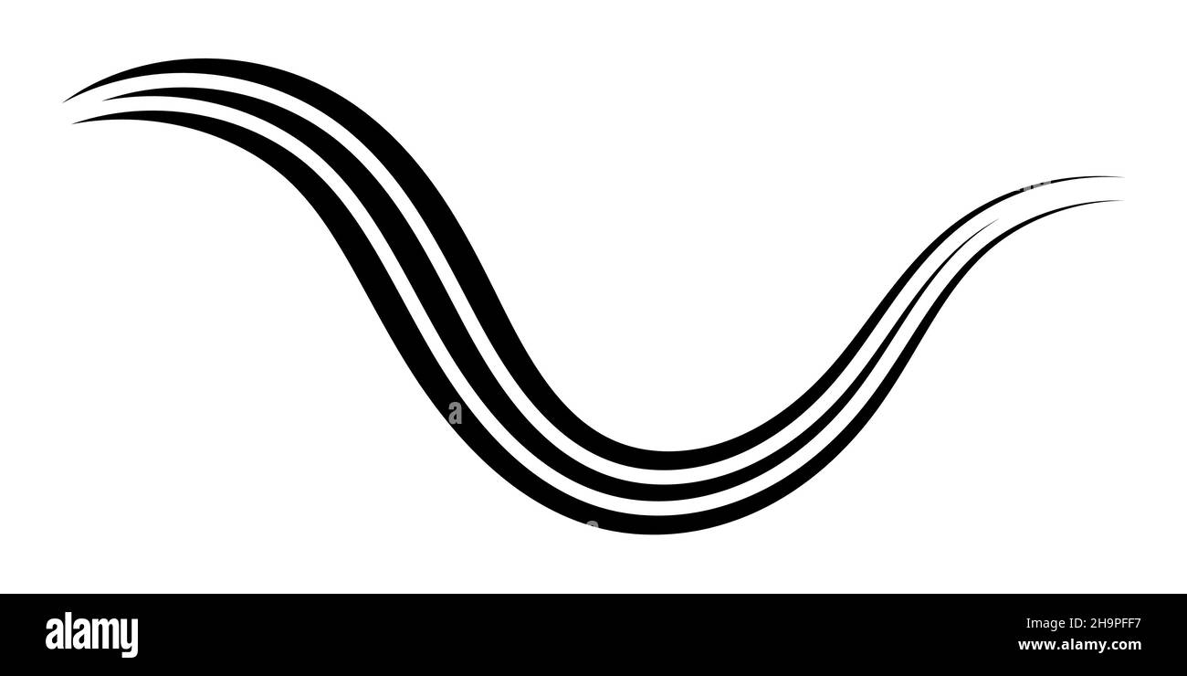 Curved graceful triple line, vector, ribbon as an elegant calligraphy