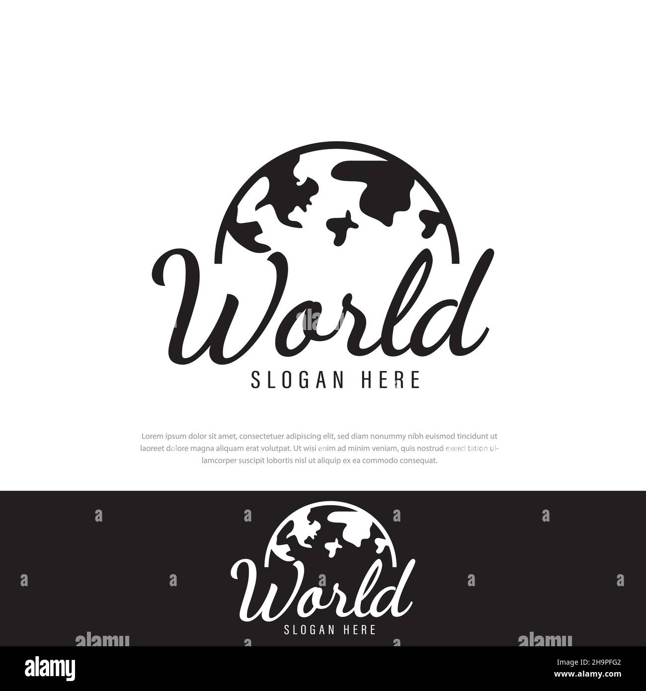 Simple black world map semicircle logo from thin line.travel around the world,globalization.trend flat style modern logo design vector illustration Stock Vector