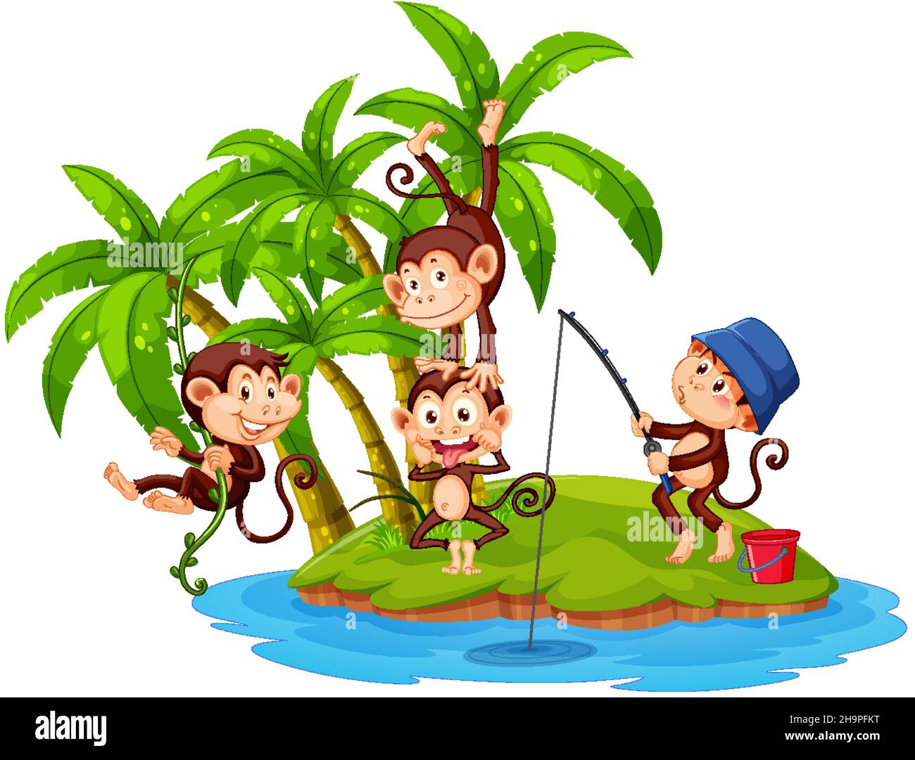 Isolated island with many monkeys cartoon illustration Stock Vector ...