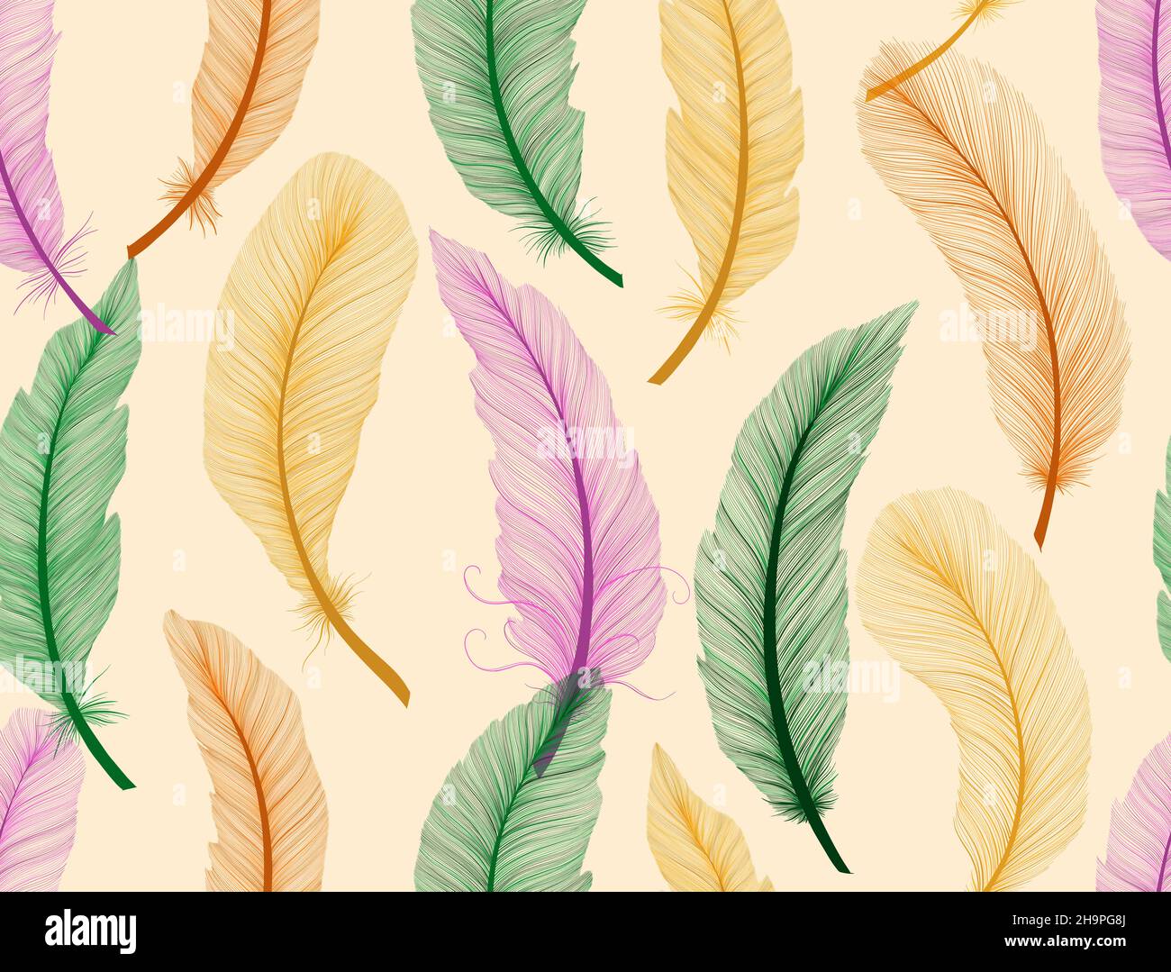 Feather seamless pattern hand drawn sketch realism style. Tribal native ...