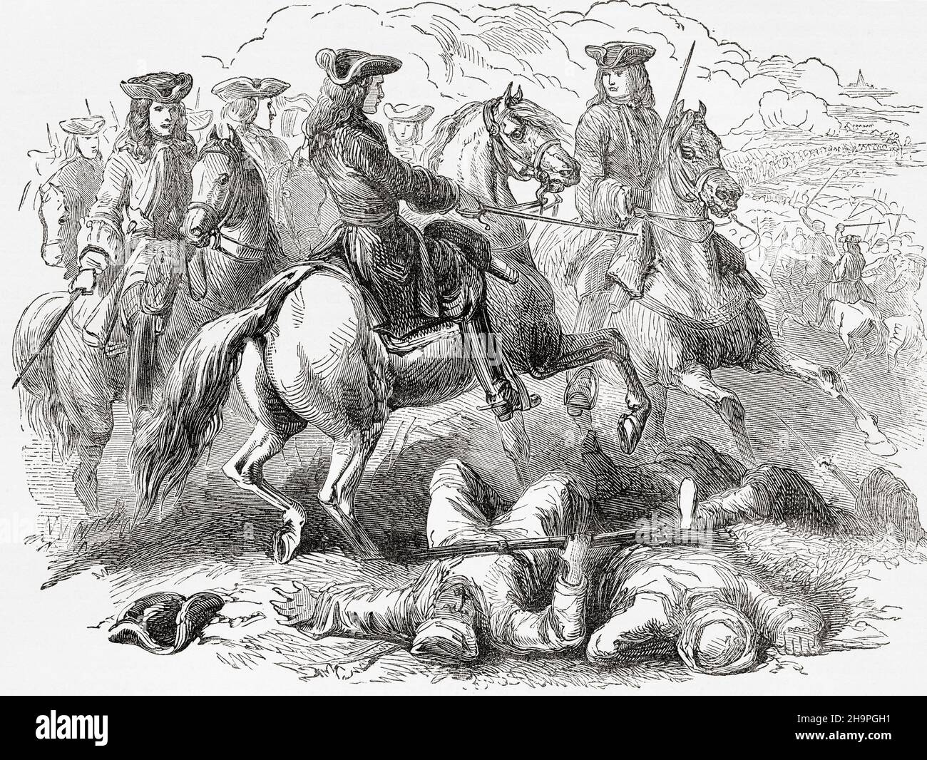 Defeat of the Turks by Prince Eugene at The Battle of Zenta, aka Battle of Senta, September 1697. Prince Eugene Francis of Savoy–Carignano, 1663 – 1736, aka Prince Eugene Field marshal in the army of the Holy Roman Empire and of the Austrian Habsburg dynasty.  From Cassell's Illustrated History of England, published c.1890. Stock Photo
