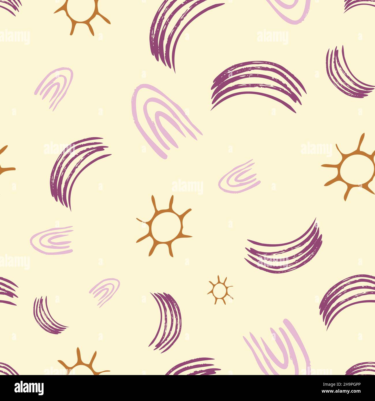 suns and rainbows sky seamless vector pattern Stock Vector