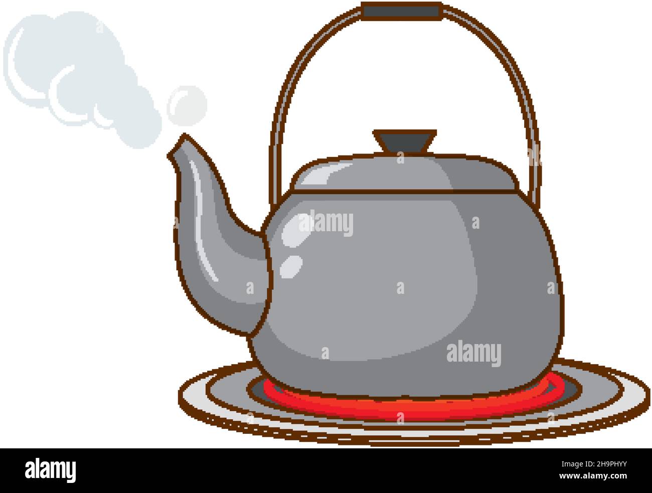 Kettle with boiling water on induction stove illustration Stock Vector