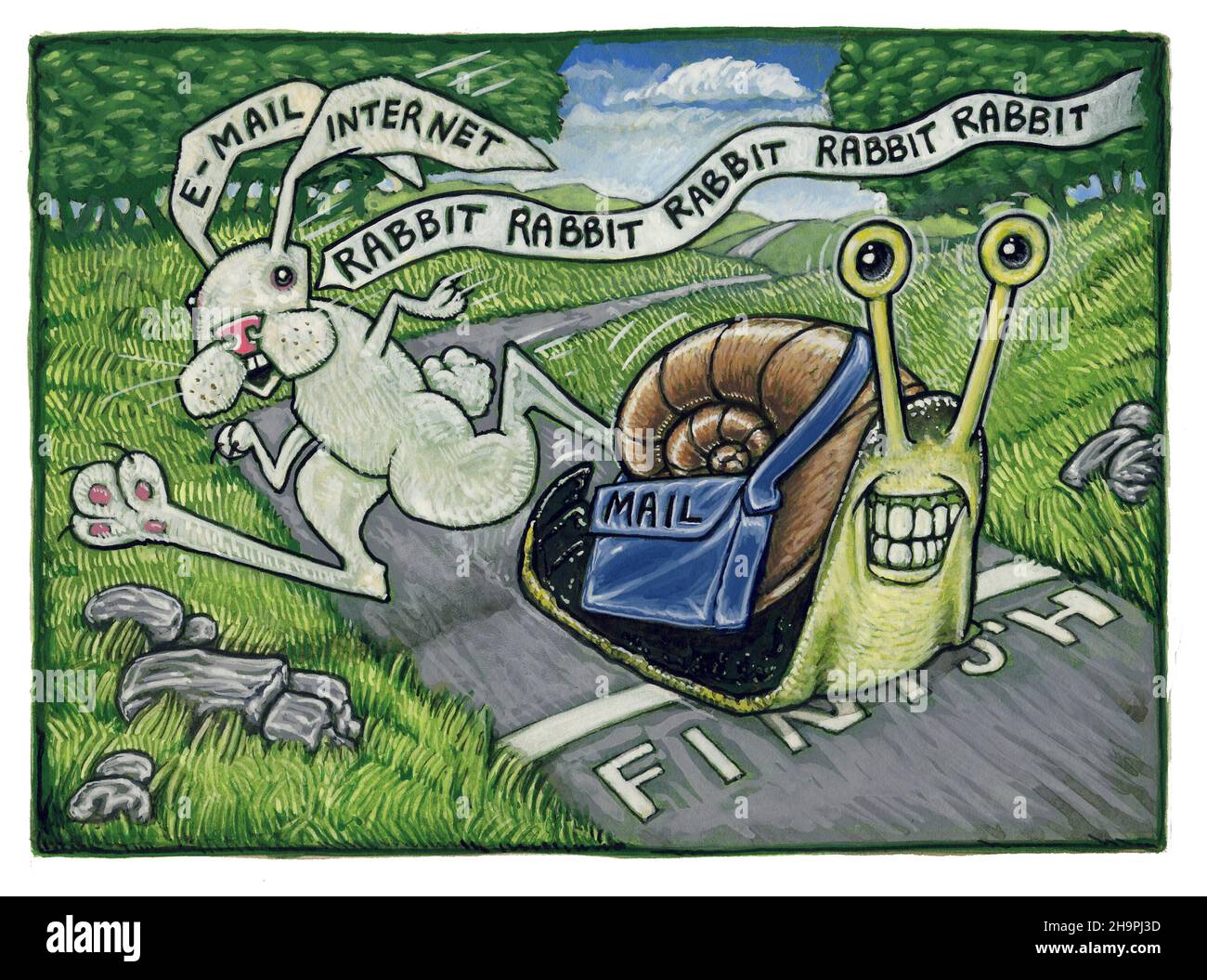 Concept art illustrating snail mail versus email & 'instant' forms of