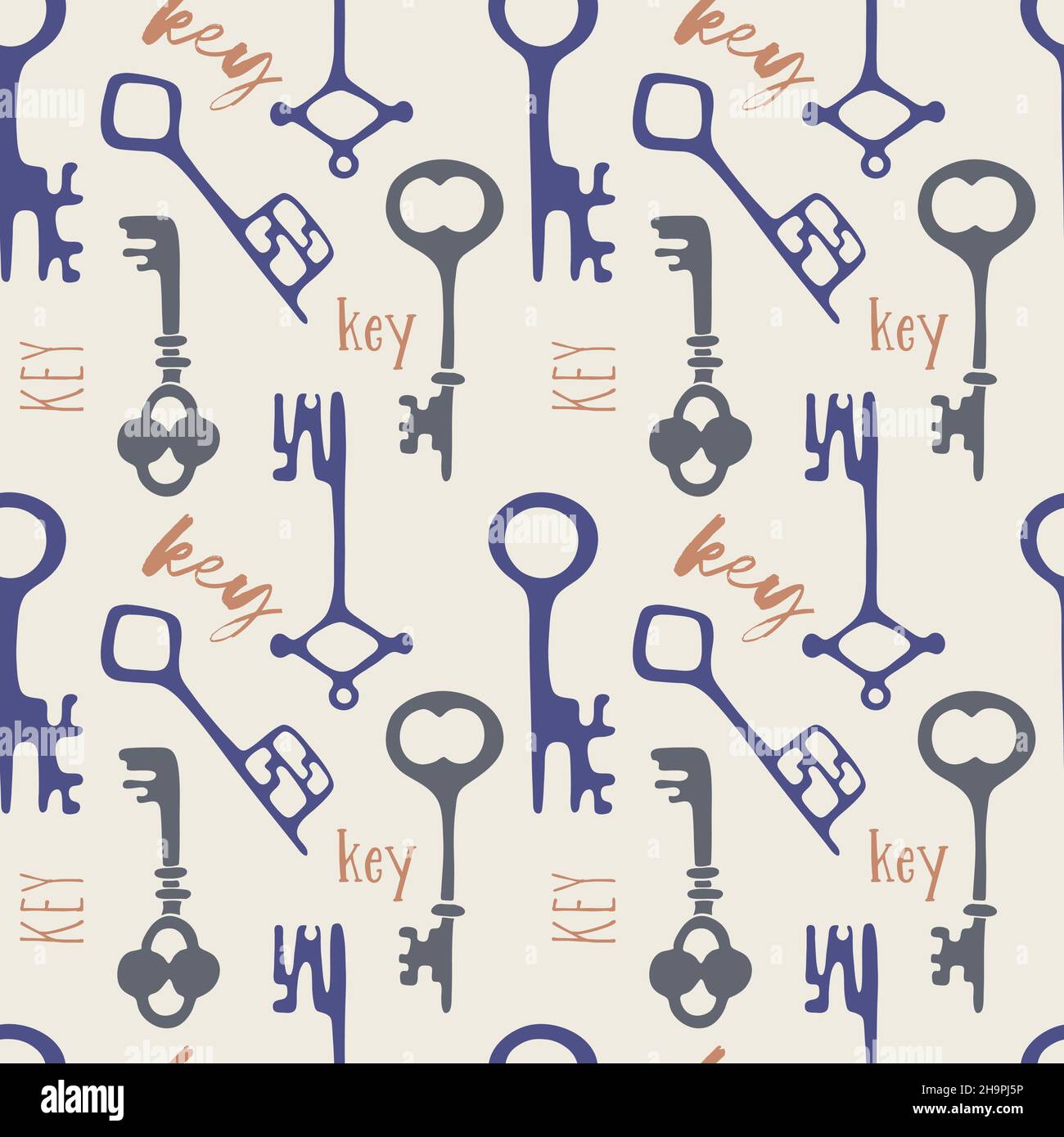 Keys seamless pattern, old vintage hand drawn doodle. Vector illustration Stock Vector